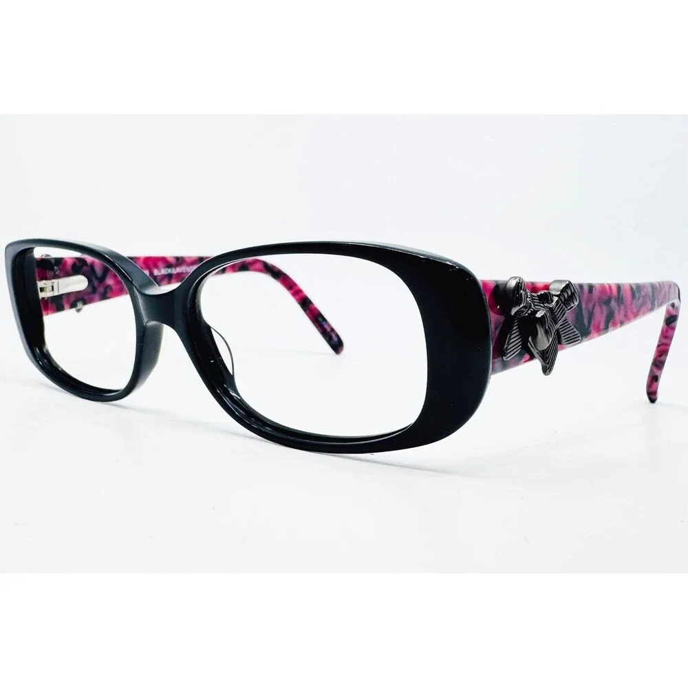 Bulova Kiruna Eyeglasses Womens Black Lavender Tortoise Bow Detail 51-14-135